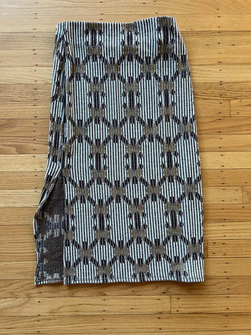 Anthropologie Striped Neutral Knit Skirt in Cream and Brown